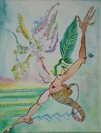 Luigi Ontani Balengo in luogo lungo - 1992 acquarello e china su carta cm....