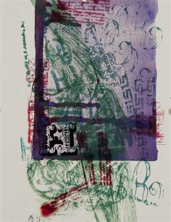 Fernandez Arman La lune en rodage -1959 cachets su cartoncino cm 27x21...