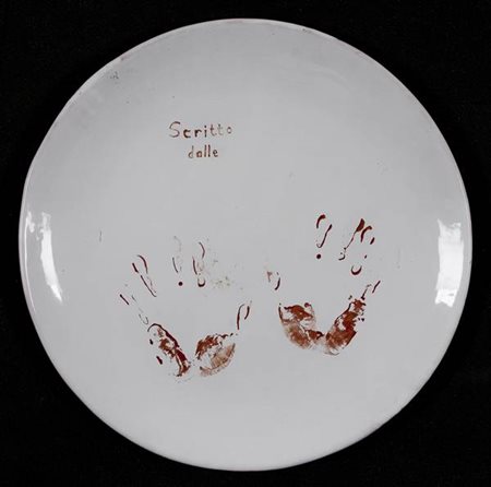 Eric Andersen Scritto dalle mani - 1991 piatto in ceramica cm. diam. 56 Firma...