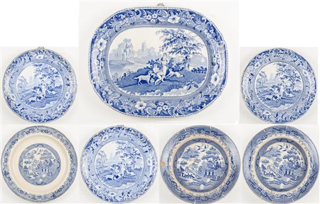 LOTTO composto da VASSOIO, 3 PIATTI in ceramica Davenport stampigliata...