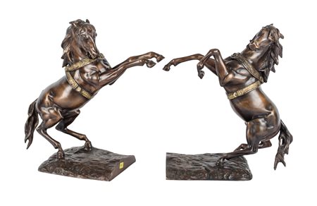 GIOVAN FRANCESCO GONZAGA (Milano 1921 - 2007) COPPIA SCULTURE in bronzo,...