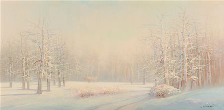 G. BONACINA OLIO su tela "paesaggio invernale" entro cornice in legno dorato....