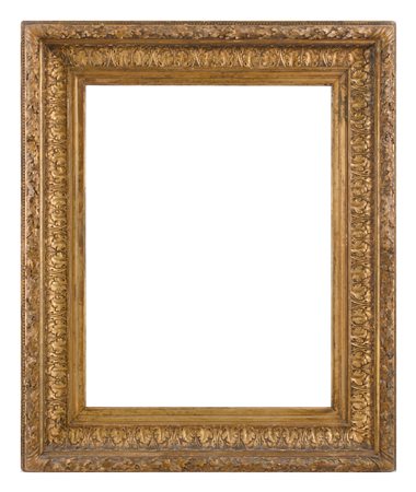 CORNICE in legno e pastiglia dorata ad oro zecchino (cm 80 x 61). Francia XIX...