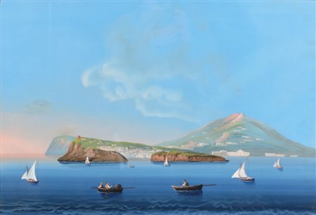 GOUACHE "costiera napoletana con isole". Italia fine '800 Misure: cm 54 x 77