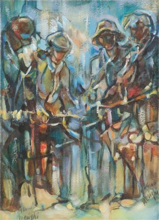 GINO MERIGHI (Palermo 1916 - 2011) OLIO su tavoletta "contadini". Misure: cm...