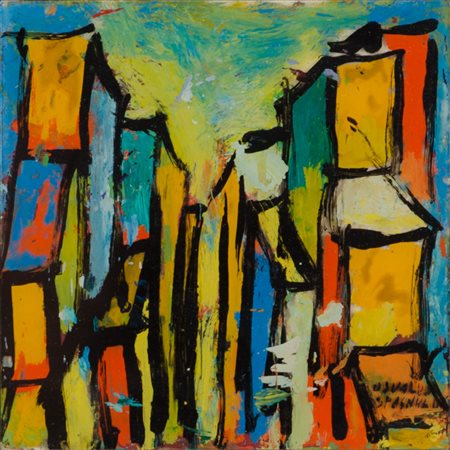 OSVALDO SPAGNULO PITTURA su vetro "figura astratta". XX secolo Misure: cm 13...