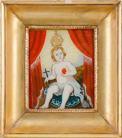 PITTURA su vetro "Bambinello" (file'). Sicilia XX secolo Misure: cm 15 x 17,5