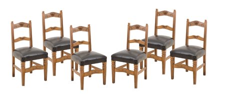 SEI SEDIE in noce con stemma al centro (seduta h cm 48). Sicilia meta' '900...