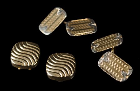 LOTTO composto da GEMELLI in oro giallo e bianco 18 Kt.e da COPRIBOTTONI in...