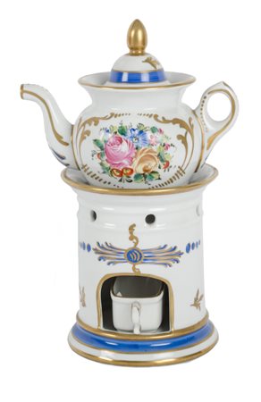 SAMOVAR in porcellana Limoges bianca decorata a motivo floreale. XX secolo...