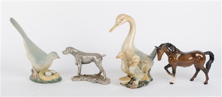 LOTTO composto da 3 SCULTURE in ceramica raffiguranti "colomba", "cigno" e...