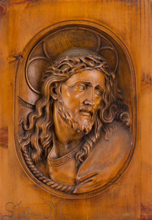 M. STAGNO BASSORILIEVO in legno "volto di Cristo", firmato in basso a...