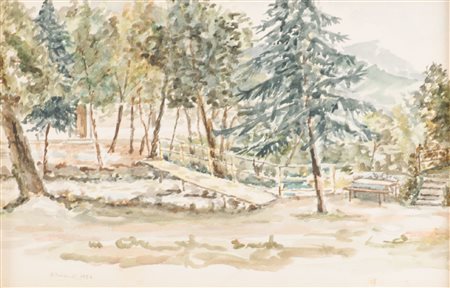 ACQUARELLO su carta "paesaggio montano", firmato in basso a destra. Datato...