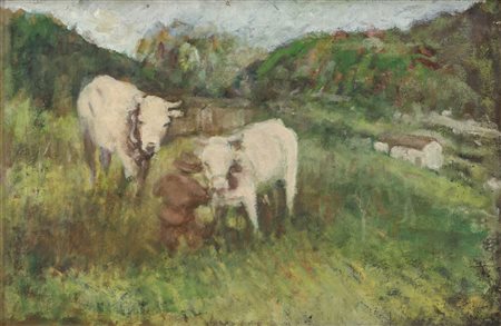 OLIO su tela "paesaggio bucolico". Primi '900 Misure: cm 40 x 60