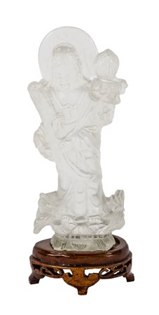 SCULTURA in cristallo di Rocca raffigurante "divinita'", base in legno....