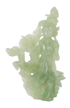 SCULTURA in giada raffigurante "geisha". Cina XX secolo Misure: h cm 22