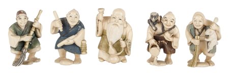 CINQUE NETZUKE' in avorio. Cina primi '900 Misure: varie