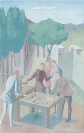 TECNICA mista su carta "passeggiata". XX secolo Misure: cm 29 x 19