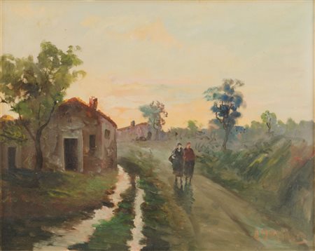 A. DE MARCO OLIO su tela "paesaggio campagnolo", firmato in basso a destra....
