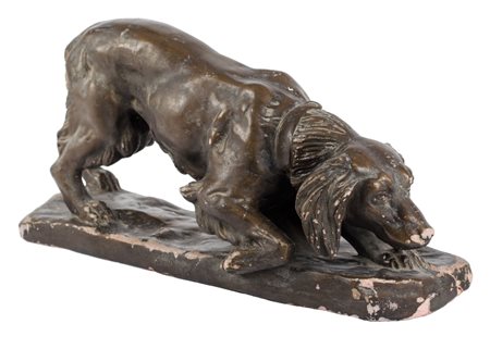 SCULTURA in terracotta raffigurante "cane da caccia" (mancanze e rotture)....