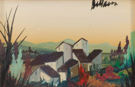 BELLANCA OLIO su faesite "caseggiato". XX secolo Misure: cm 10 x 15