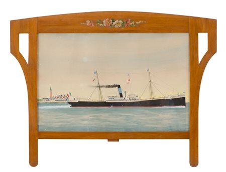 TEMPERA su carta "nave che salpa" entro cornice in legno. Periodo Liberty...