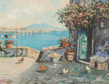 OLIO su tela "costiera napoletana", firmato in basso a sinistra. XX secolo...