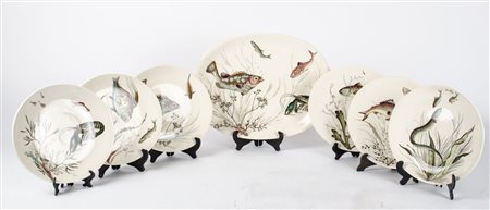 SERVIZIO piatti da pesce in ceramica composto da PIATTO da portata e da sei...