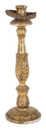 CANDELIERE Luigi XVI in legno dorato ad argento a mecca. Sicilia primi '800...