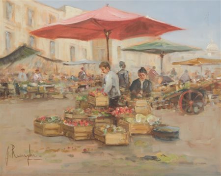 G. RONCAGLIA OLIO su tela "mercato". XX secolo Misure: cm 40 x 50