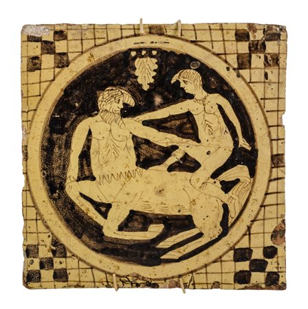 MATTONELLA raffigurante "scena mitologica". Napoli primi '800 Misure: cm 20,5...