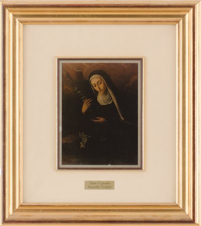 OLIO su lastra in argento "Santa Eustochia". XX secolo Misure: cm 24 x 18,5