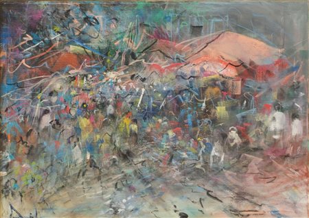 OLIO su tela "fiera", firmato in basso a sinistra. XX secolo Misure: cm 50 x 70