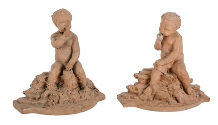 S. VALENTI COPPIA SCULTURE in terracotta "putti" (difetti). Palermo XX secolo...