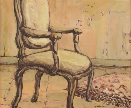 G. VIZZINI OLIO su tela "poltrona". XX secolo Misure: cm 50 x 60
