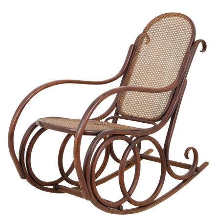 SEDIA a dondolo in faggio curvato a fuoco con seduta e spalliera in...