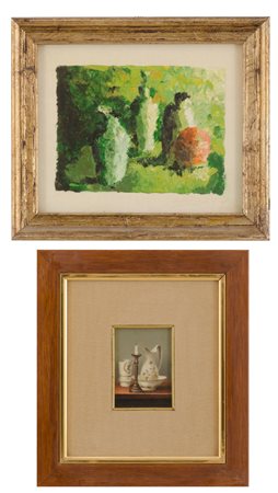 DUE PICCOLI OLI su tela "nature morte". XX secolo Misure: cm 18 x 24 - 12 x 9