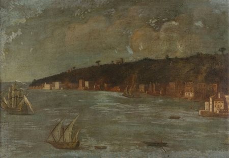 OLIO su tela "Messina". XIX secolo Misure: cm 51,5 x 75