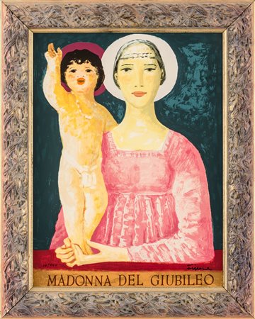 SALVATORE FIUME (Comiso (Rg) 1915 - Milano 1997) LITOGRAFIA a colori "Madonna...