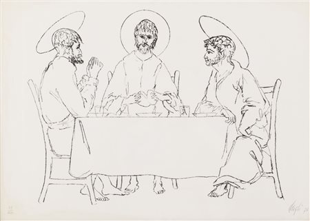 CORRADO CAGLI (Ancona 1910 - Roma 1976) LITOGRAFIA "pasto tra Santi",...