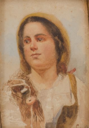 OLIO su cartoncino "mezzobusto bambina". Primi '900 Misure: cm 15 x 9,5