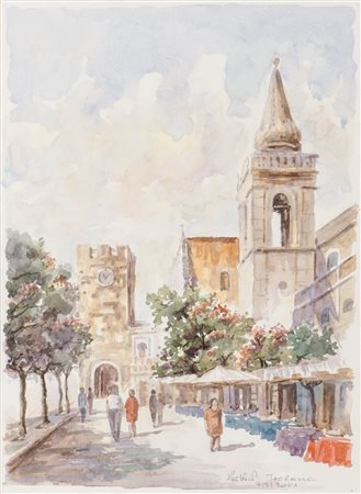 OLIO su cartoncino "Taormina", firmato in basso a destra. XX secolo Misure:...