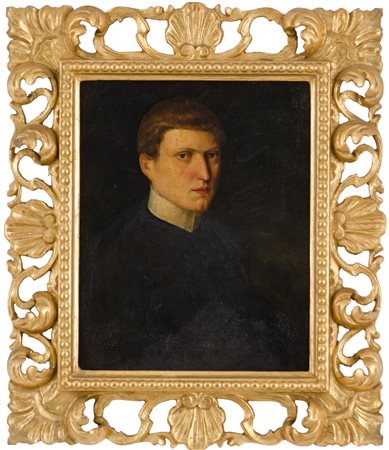 OLIO su tela "mezzobusto maschile". Italia primi '900 Misure: cm 28 x 22