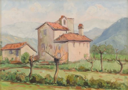 PEPPINO LO PICCOLO (1903 - 1983) OLIO su tela "paesaggio con caseggiato". XX...
