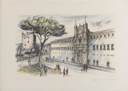 SEBASTIANO MILLUZZO (Catania 1915 - 2011) LITOGRAFIA "monumenti", esemplare...