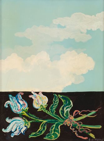 FRANCESCA DI CARPINELLO (1931) OLIO su tela "paesaggio con mazzo di fiori"....