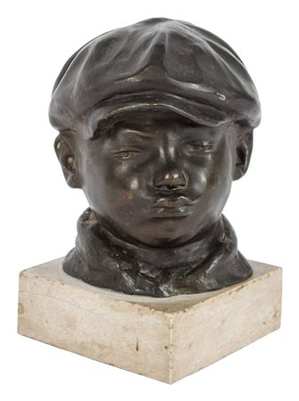 SCULTURA in bronzo raffigurante "testa di scugnizzo", fusione a cera persa....