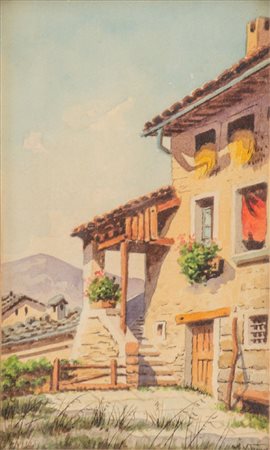 VINCENZO VITRANO ACQUARELLO "caseggiato montano". Primi '900 Misure: cm 29 x 18