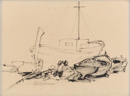 TOTO' BONANNO (Lercara Friddi (PA) 1928 - Palermo 2002) TECNICA mista "barche...