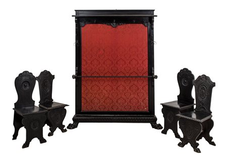 INGRESSO stile rinascimentale in legno ebanizzato composto da BASTONIERA,...